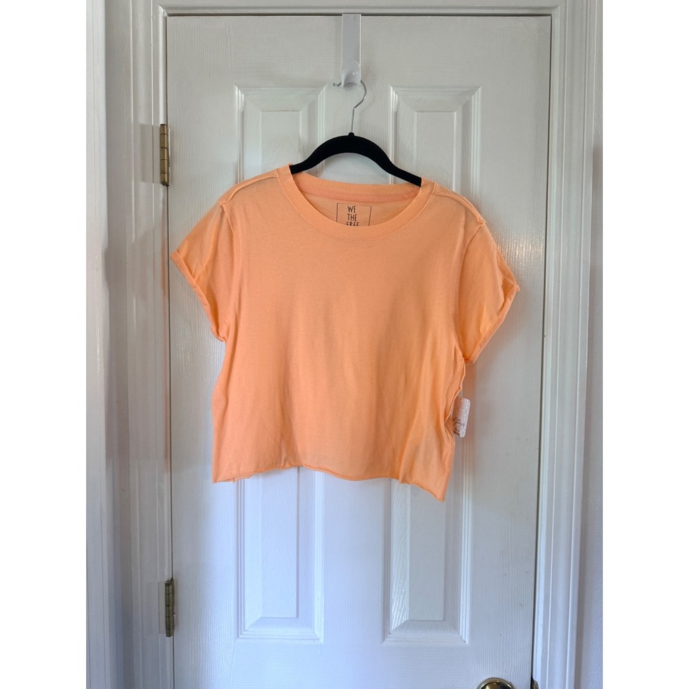 We The Free Free People Papaya Orange Boxy Crop T-Shirt OB856189 Medium NWT